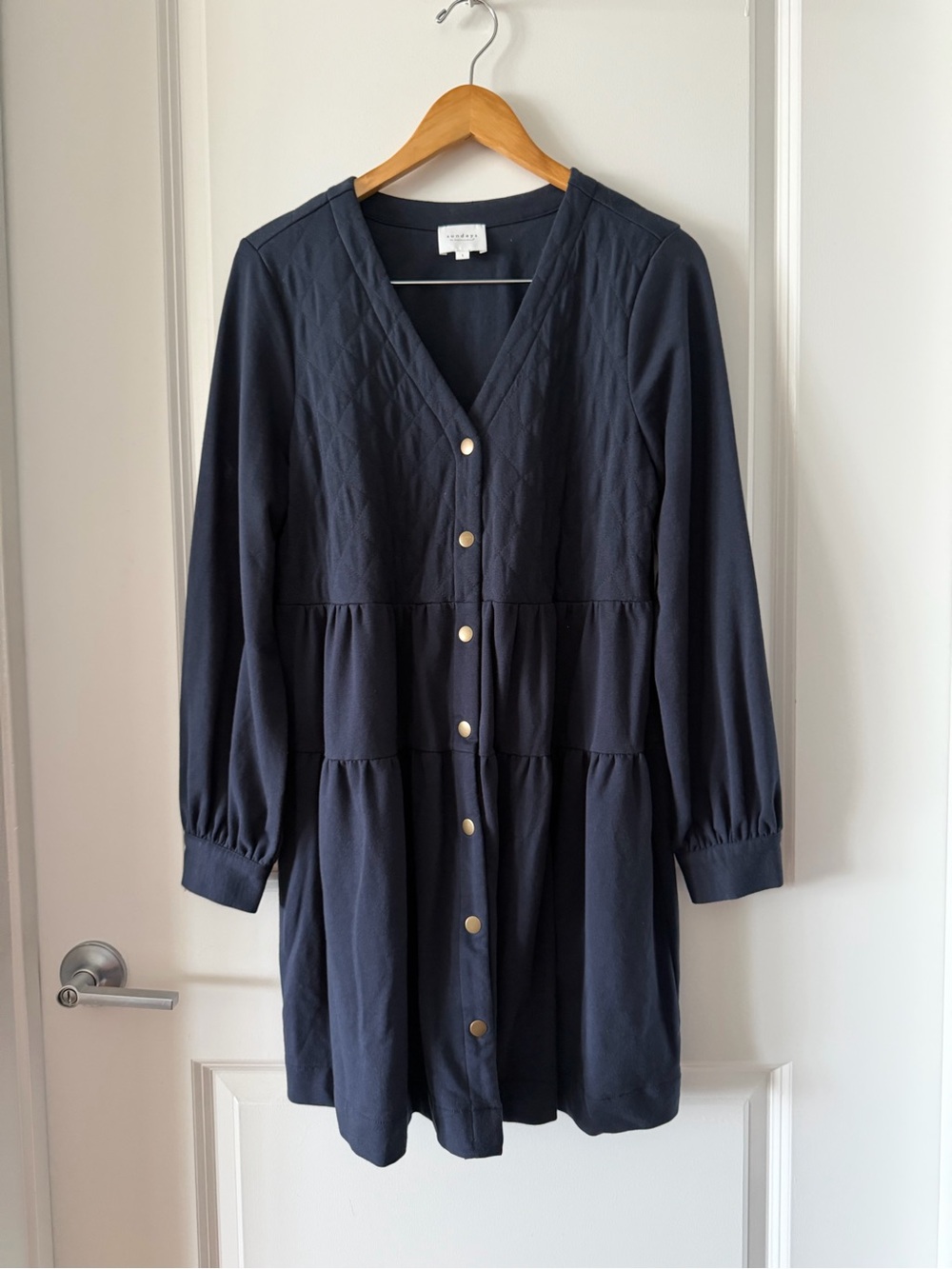 Anthropologie Sundays Navy Quilted V-Neck Dress